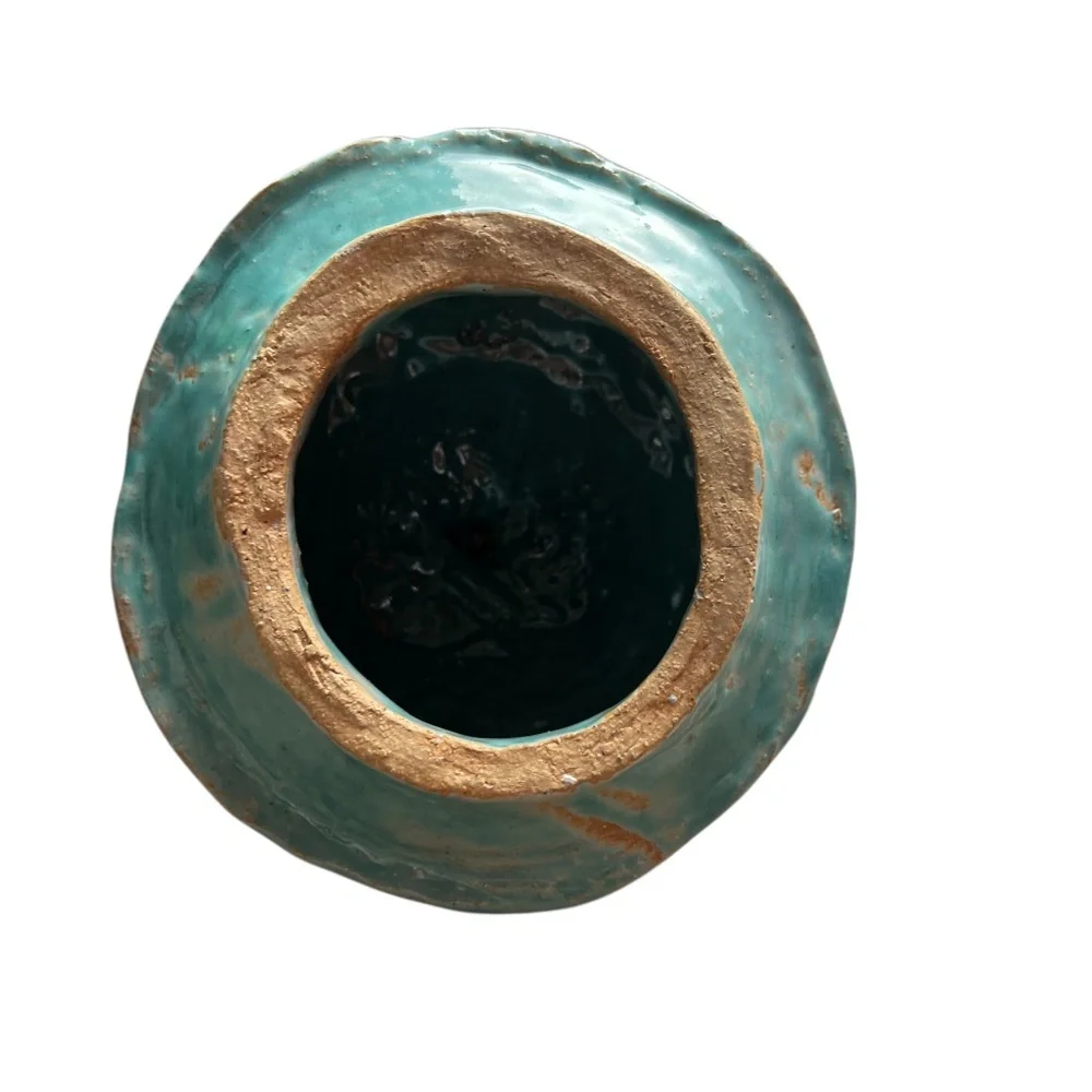 Handmade‎ Turquoise Clay Pottery Jar Decorated With Duck